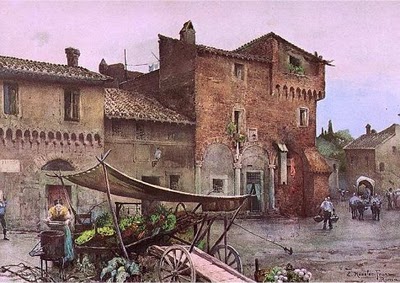 Ettore Franz Roesler: Középkori házak a Santa Cecilia mellet